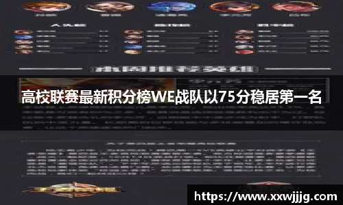 高校联赛最新积分榜WE战队以75分稳居第一名